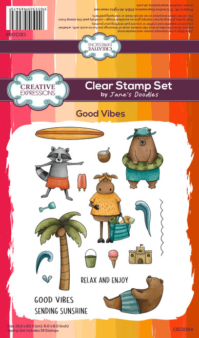 Creative Expressions Jane's Doodles Clear Stamp 6"X8"-Good Vibes 5A0025MD-1G8DS - 5055305989470