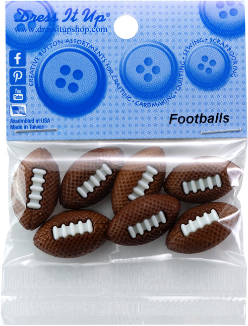 6 Pack Dress It Up Embellishments-Footballs DIUBTN-1G5LT - 787117209365