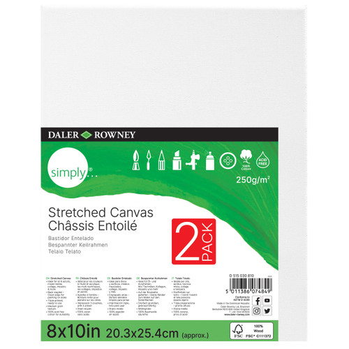 Daler-Rowney Simply Stretched Canvas 2/Pkg-8"X10" - 5A0027R9-1GB24 - 5011386074849