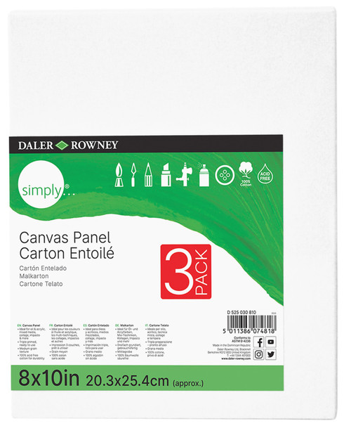 3 Pack - Daler-Rowney Simply Canvas Panels 3/Pkg-8"X10" - 5A0027RF-1GB20 - 5011386074818