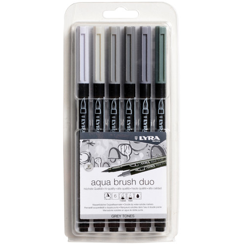 Lyra Aqua Brush Duo Brush Markers 6/Pkg-Grey Set 5A0027QN-1GB1W - 4084900610237