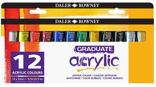 Daler-Rowney Graduate Acrylic Paint Set 22ml 12/Pkg-Assorted Colors 5A0027RX-1GB1X - 5011386084244