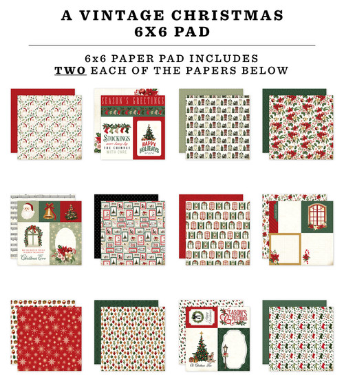 Carta Bella Double-Sided Carstock Paper Pad 6"X6"-A Vintage Christmas 5A0028TK-1GBY3