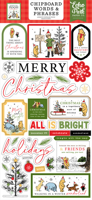 Echo Park Chipboard 6"X13"-Word & Phrase, Winnie The Pooh Christmas - 5A0028SL-1GBVN - 691835430690