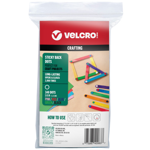 VELCRO(R) Brand Sticky Back Dots .625" 140/Pkg-Multicolored - 5A0027DX-1G9QP - 075967400637