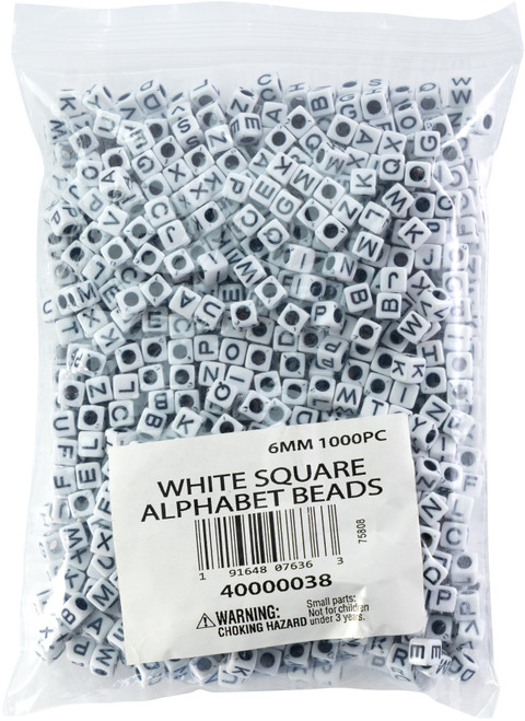 CousinDIY Alphabet Beads 6mm 1000/Pkg-White Square 5A0025RF-1G8HQ - 191648076363