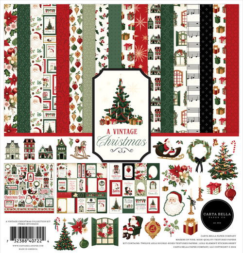 Carta Bella Collection Kit 12"X12"-A Vintage Christmas - 5A0028S5-1GBX8 - 732388407224 Carta Bella Collection Kit 12"X12"-A Vintage Christmas - 5A0028S5-1GBX8 - 732388407224