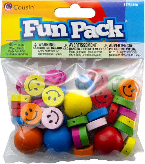 CousinDIY Fun Pack Wood Smiley Beads 40/Pkg-Assorted Colors - 34734160 - 016321117501