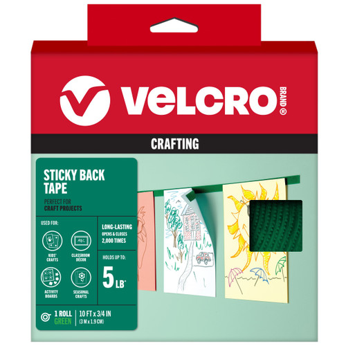 VELCRO(R) Brand Sticky Back Tape .75"X10'-Green - 5A0027DW-1G9QN - 075967400620