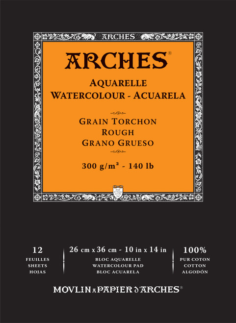 Arches Aquarelle Rough Watercolor Pad 10"x14"- 140lb, 12 Sheets - 5A002999-1GCP8 - 3700417134912