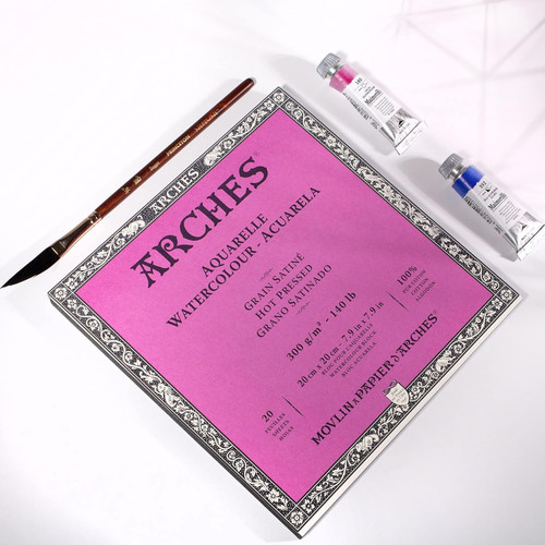Arches Aquarelle Hot Pressed Watercolor Block 7.9"x7.9"- 140lb, 20 Sheets - 5A00299T-1GCP5