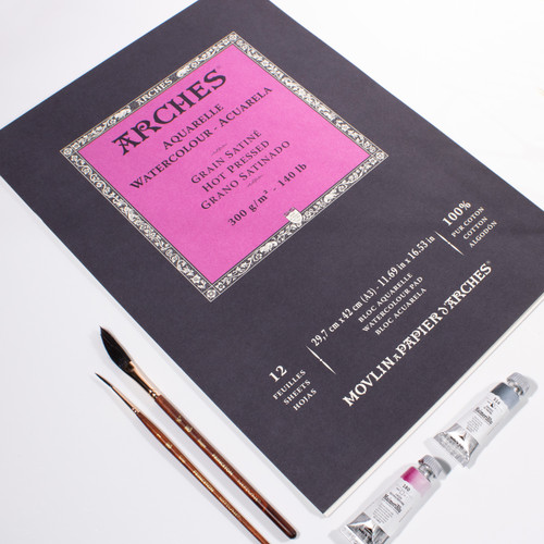 Arches Aquarelle Hot Pressed Watercolor Pad 11.69"x16.53"- 140lb, 12 Sheets - 5A0029B1-1GCNZ
