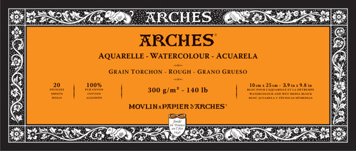 Arches Aquarelle Rough Watercolor Block 3.9"x9.8"140lb, 20 Sheets 5A0029BD-1GCNM - 3700417114488