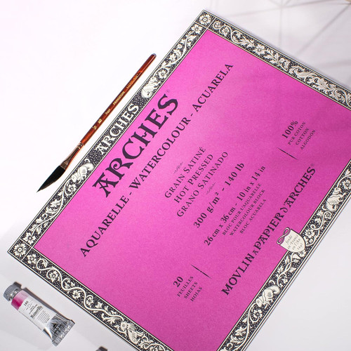 Arches Aquarelle Hot Pressed Watercolor Block 10"x14"- 140lb, 20 Sheets - 5A002994-1GCNH