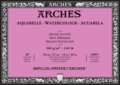 Arches Aquarelle Hot Pressed Watercolor Block 14"x20"140lb, 20 Sheets 5A0029BB-1GCN4 - 3700417114730
