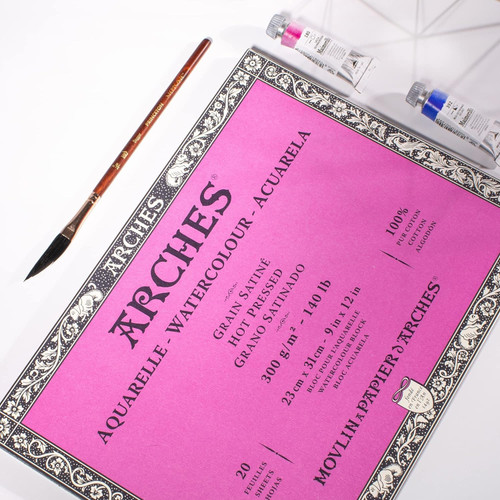 Arches Aquarelle Hot Pressed Watercolor Block 9"x12"- 140lb, 20 Sheets - 5A00298R-1GCN3