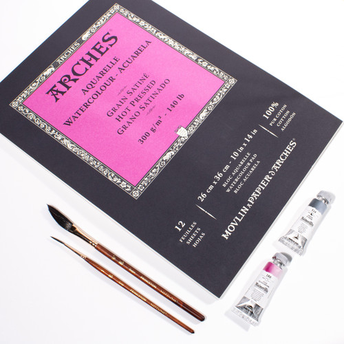Arches Aquarelle Hot Pressed Watercolor Pad 10"x14"- 140lb, 12 Sheets - 5A00299W-1GCN0
