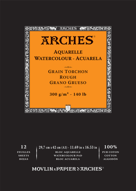 Arches Aquarelle Rough Watercolor Pad 11.69"x16.53"- 140lb, 12 Sheets - 5A00299N-1GCPK - 3700417134929