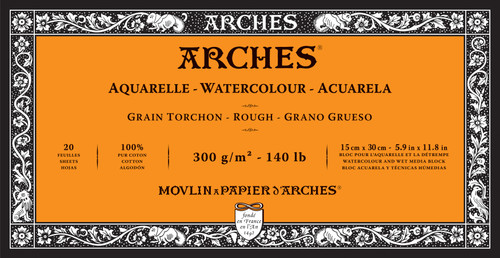 Arches Aquarelle Rough Watercolor Block 5.9"x11.8"- 140lb, 20 Sheets - 5A00298T-1GCNV - 3700417114495