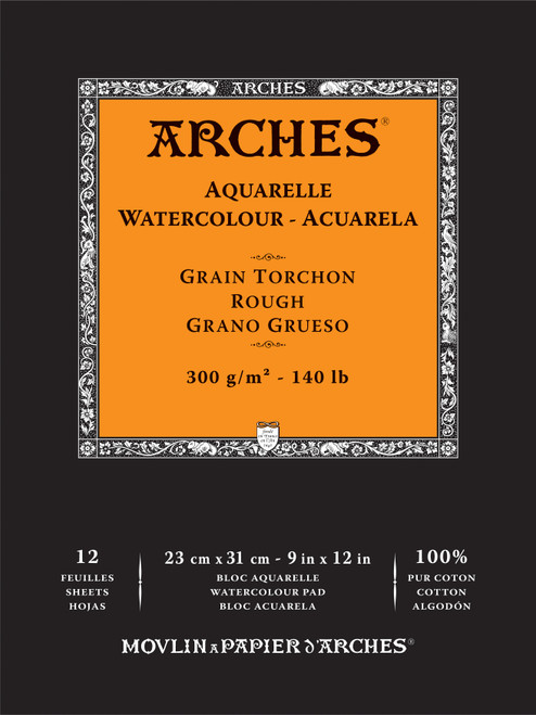 Arches Aquarelle Rough Watercolor Pad 9"x12"140lb, 12 Sheets 5A0029B9-1GCPP - 3700417134905