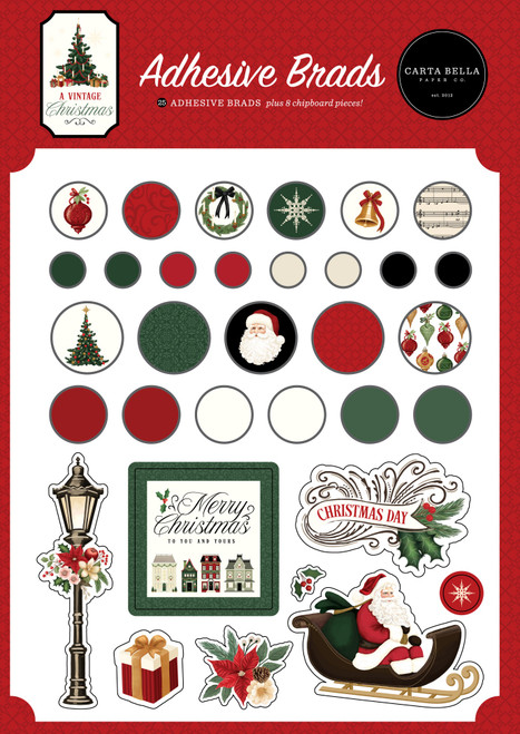 Carta Bella Decorative Brads-A Vintage Christmas - 5A0028T4-1GC23 - 691835432397