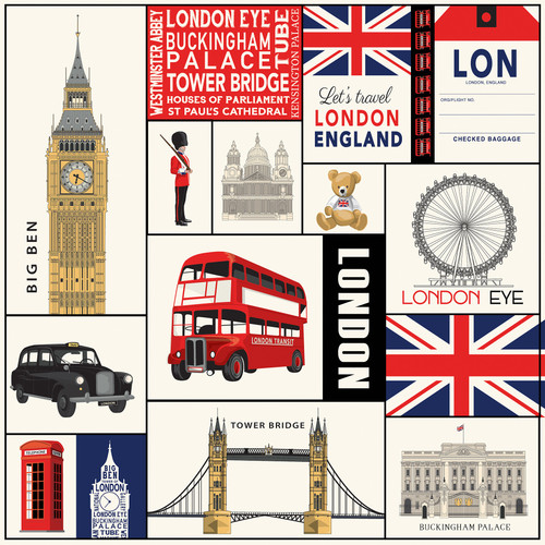 25 Pack London Double-Sided Cardstock 12"X12"-London Journaling Cards 5A002940-1GCHN
