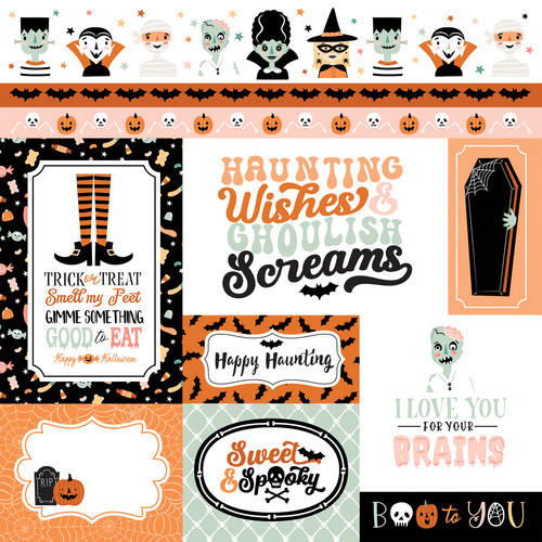 25 Pack Spooktacular Halloween Double-Sided Cardstock 12"X12"-Multi Journaling Cards 5A0028SN-1GBXT