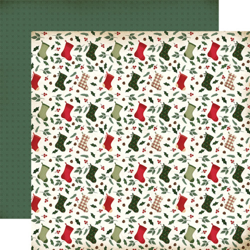 25 Pack A Vintage Christmas Double-Sided Cardstock 12"X12"-Stockings And Holly 5A0028TJ-1GBYT - 732388407026