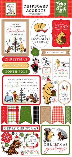 3 Pack Echo Park Chipboard 6"X13"-Accents, Winnie The Pooh Christmas 5A0028RB-1GC0S - 691835430591