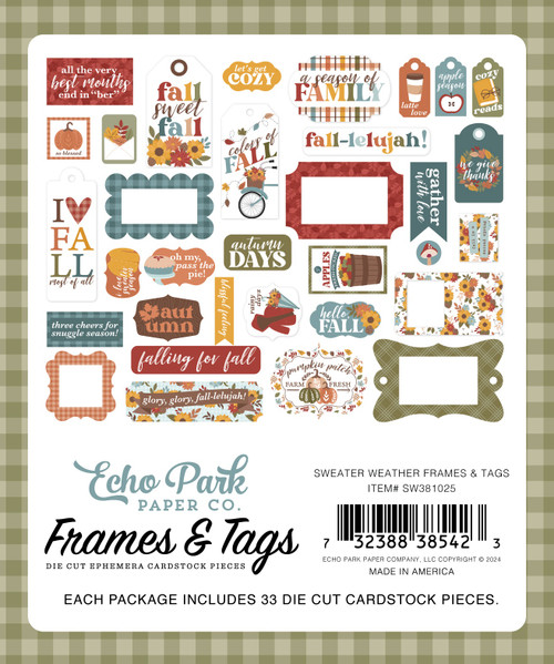 3 Pack Echo Park Cardstock Ephemera-Frames & Tags, Sweater Weather 5A0028VS-1GC09
