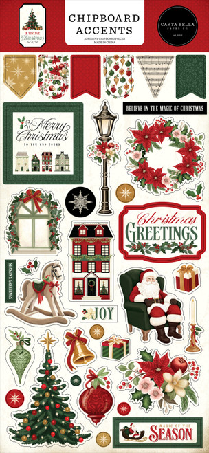 3 Pack Carta Bella Chipboard 6"X13"-Accents, A Vintage Christmas 5A0028TD-1GC1K - 691835432496