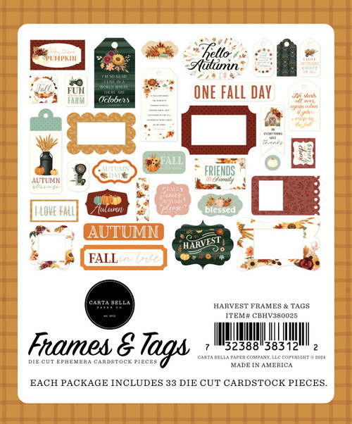 3 Pack - Carta Bella Cardstock Ephemera-Frames & Tags, Harvest - 5A0028VW-1GC0W 3 Pack - Carta Bella Cardstock Ephemera-Frames & Tags, Harvest - 5A0028VW-1GC0W