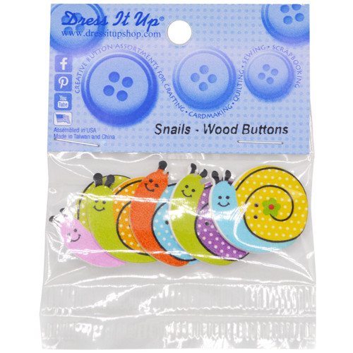 6 Pack Dress It Up Embellishments-Snail Wood DIUBTN-1G5LG - 787117603934