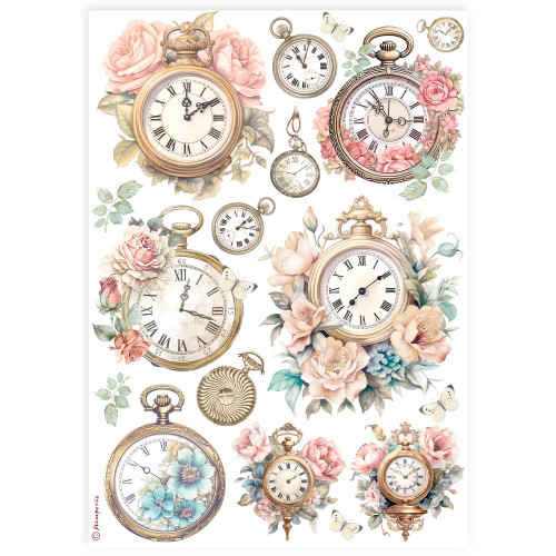 Stamperia Rice Paper Sheet A4-Clocks - 5A0027NP-1G9Z9 - 5993110035541