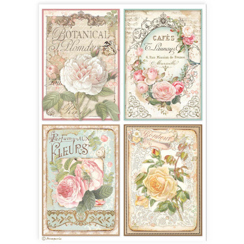 Stamperia Rice Paper Sheet A4-4 Cards Roses - 5A0027NN-1G9Z7 - 5993110035534