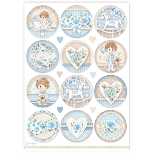 6 Pack - Stamperia Rice Paper Sheet A4-Baby Boy Rounds - 5A0027NJ-1G9ZR - 5993110035503