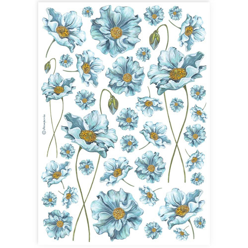 6 Pack Stamperia Rice Paper Sheet A4-Blue Flowers 5A0027N5-1G9ZW - 5993110035374