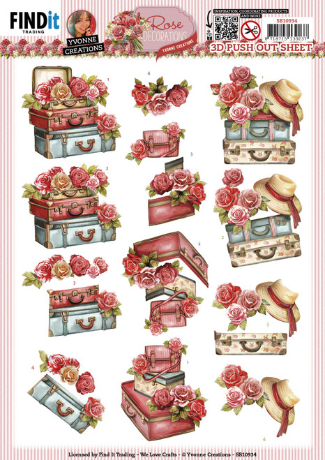 10 Pack Find It Trading Yvonne Creations Punchout Sheet-Rose Suitcase, Rose Decorations 5A0029YG-1GDDB - 8718715139237