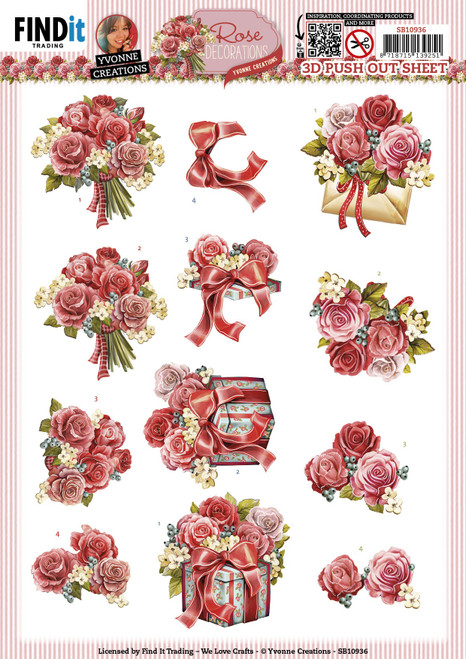 10 Pack Find It Trading Yvonne Creations Punchout Sheet-Rose Bouquet, Rose Decorations 5A0029YR-1GDDC - 8718715139251