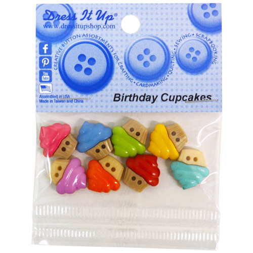 Dress It Up Embellishments-Birthday Cupcakes DIUBTN-1G5LJ - 787117604658