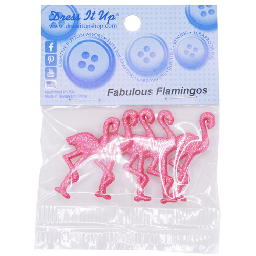 6 Pack Dress It Up Embellishments-Fabulous Flamingos DIUBTN-1G5L6 - 787117596915