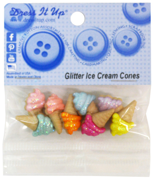 Dress It Up Embellishments-Glitter Ice Cream Cones DIUBTN-1G5LH - 787117531169