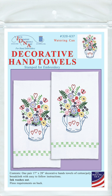 Jack Dempsey Stamped Decorative Hand Towel Pair 17"X28"-Watering Can - 320 637 - 013155026375
