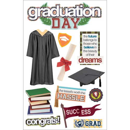 3 Pack - Paper House 3D Stickers 4.5"X7.5"-Graduation Day - STDM189E