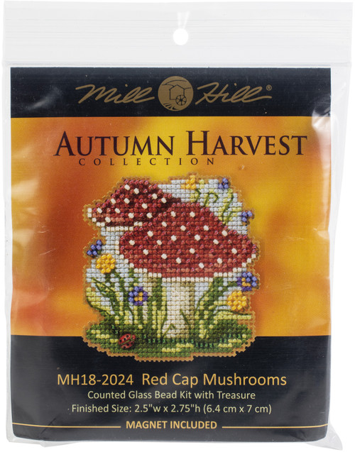 Mill Hill Counted Cross Stitch Kit 2.5"X2.75"-Red Cap Mushroom (14 Count) - MH182024 - 098063114604