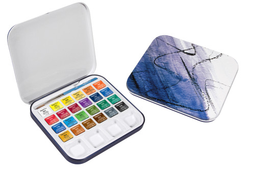Daler-Rowney Aquafine Watercolor Paint Half Pan Travel Set-24/Pkg - 5A0029LF-1GCY2 - 5011386094281