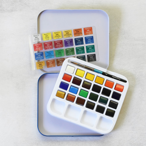 Daler-Rowney Aquafine Watercolor Paint Half Pan Travel Set-24/Pkg - 5A0029LF-1GCY2 Daler-Rowney Aquafine Watercolor Paint Half Pan Travel Set-24/Pkg - 5A0029LF-1GCY2