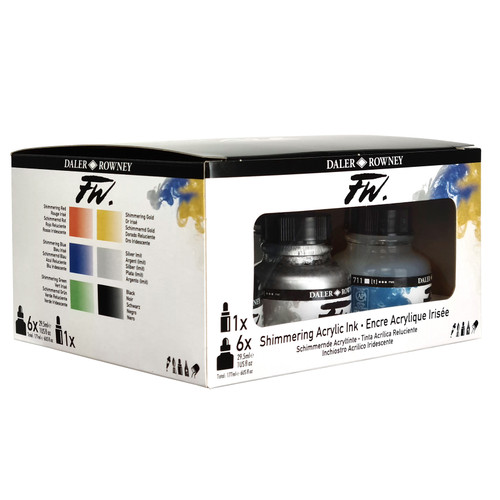 Daler-Rowney FW Acrylic Ink Set 6/Pkg with Empty Marker-Shimmering - 5A0029M5-1GCY8