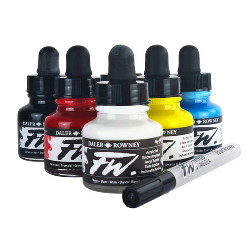 Daler-Rowney FW Acrylic Ink Set 6/Pkg-Primary - 5A0029M6-1GCYL