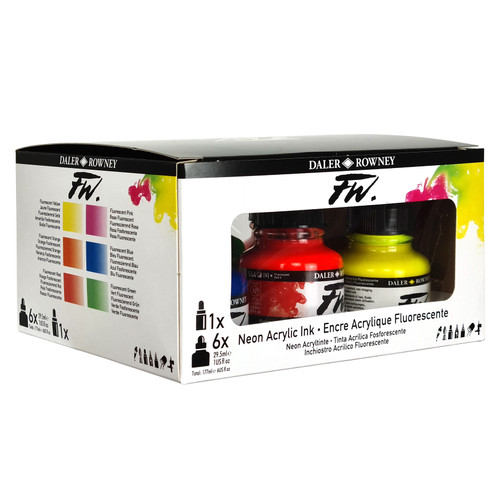 Daler-Rowney FW Acrylic Ink Set 6/Pkg-Neon - 5A0029LM-1GCZ0